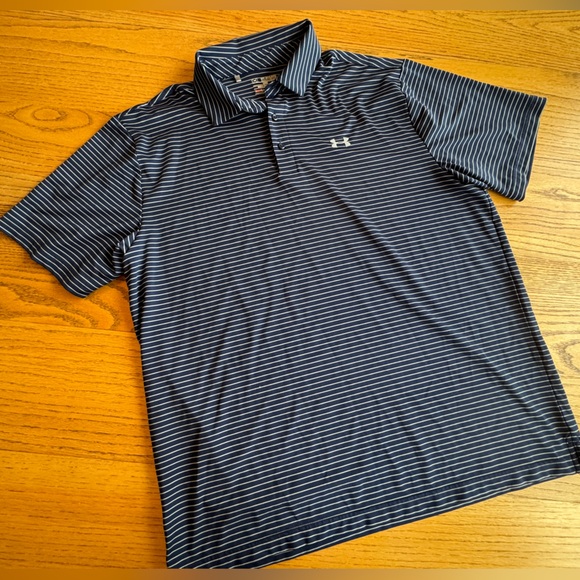 Under Armour Other - Under Armour Shirt Mens 2XL XXL Blue Striped UA Polo Loose Heat Gear Golf